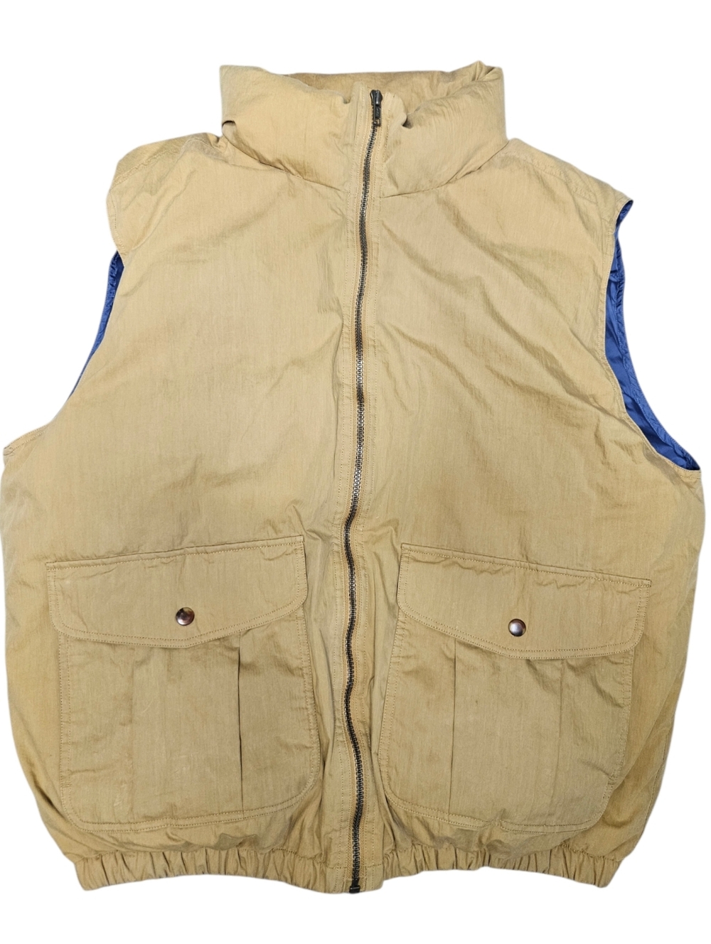 Lands' End Mens Tan Snap Insulated Goose Down Full Zip Puffer Sz LG Vintage